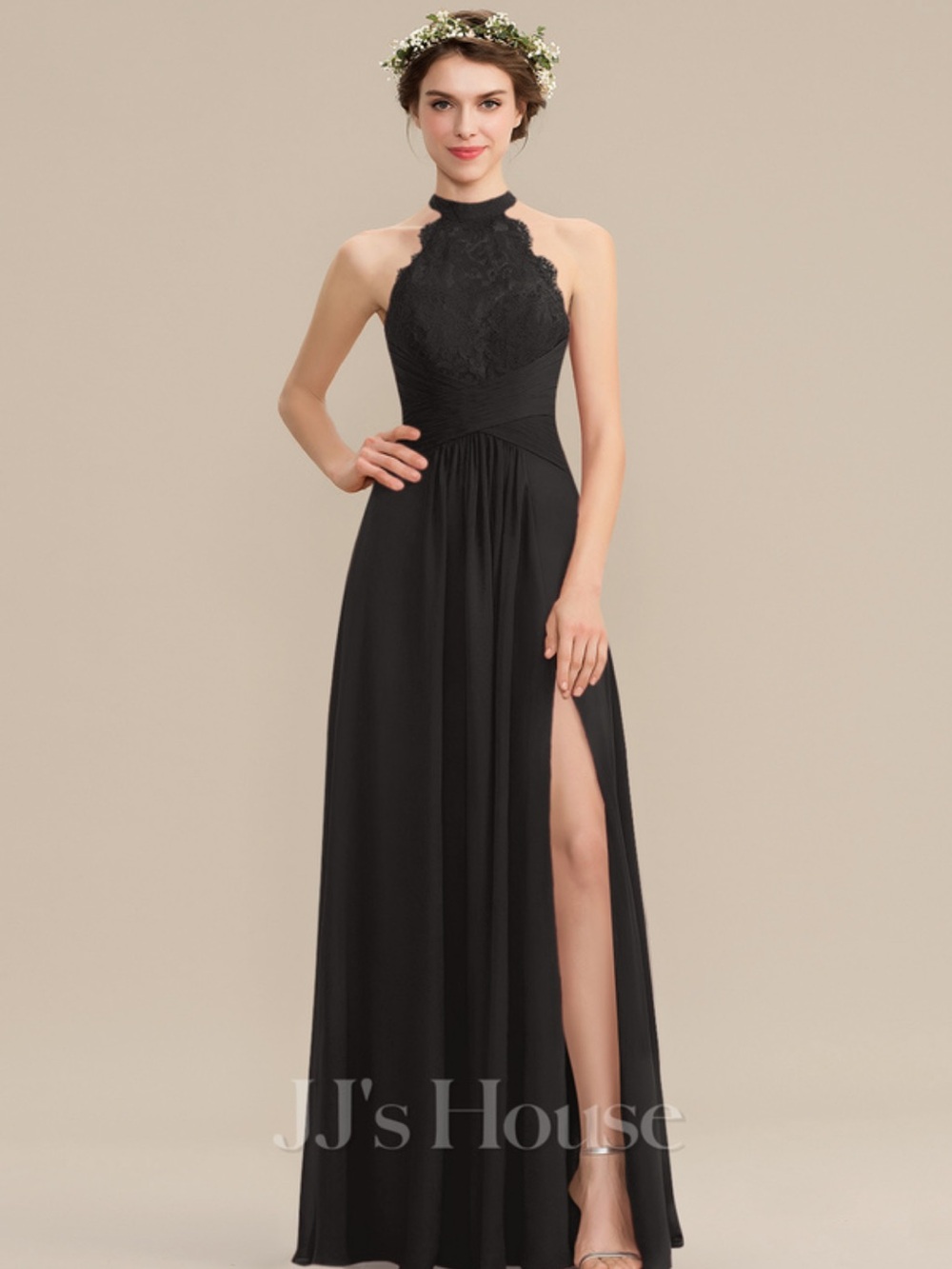 JJ's House Black Lace A-Line Halter Dress NWT Custom Size 12/14 (38”B, 32"W) 5’0